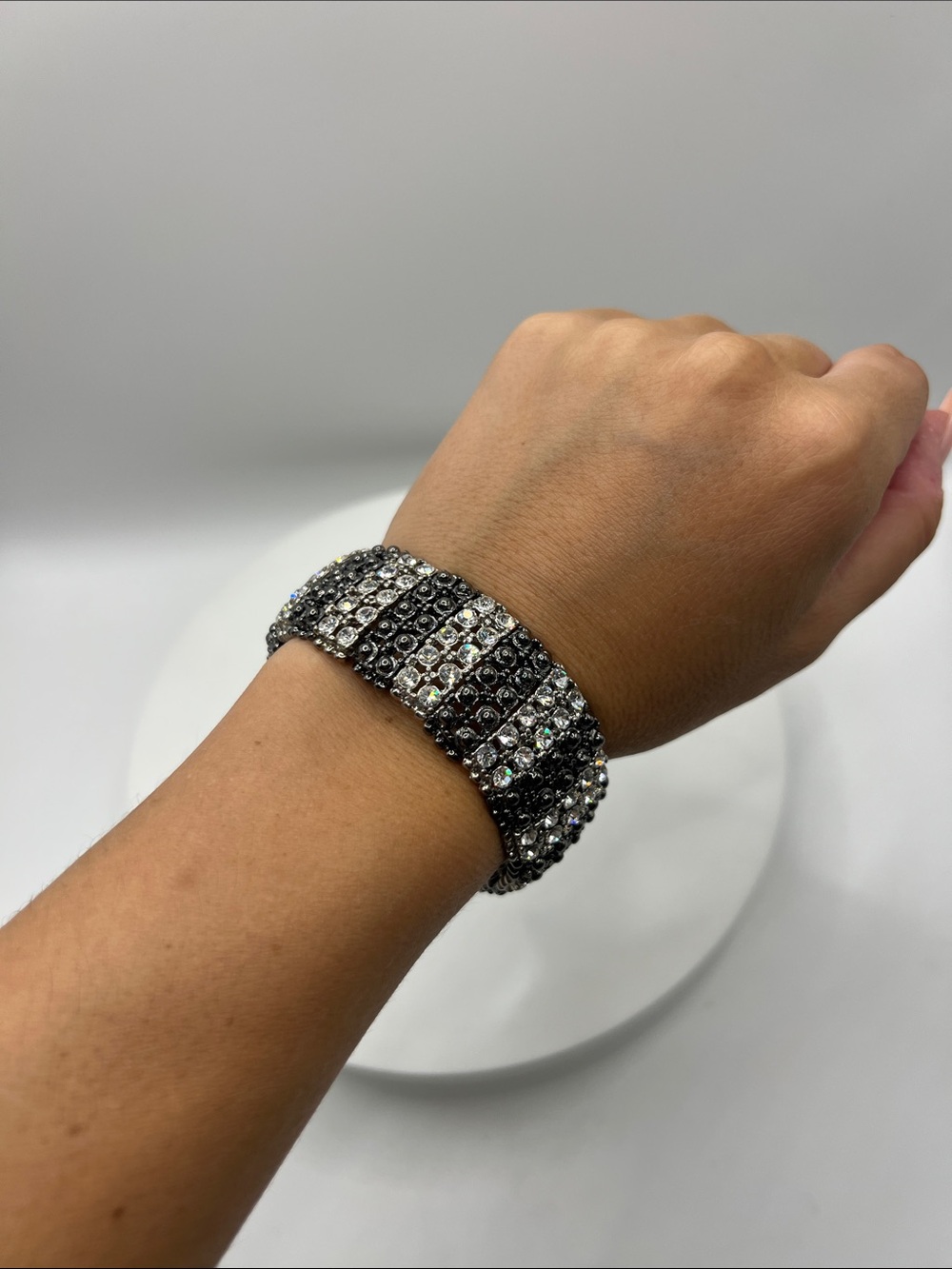 635. Cara New York Stretch Bracelet in Black & Clear Crystal 7 1/2”